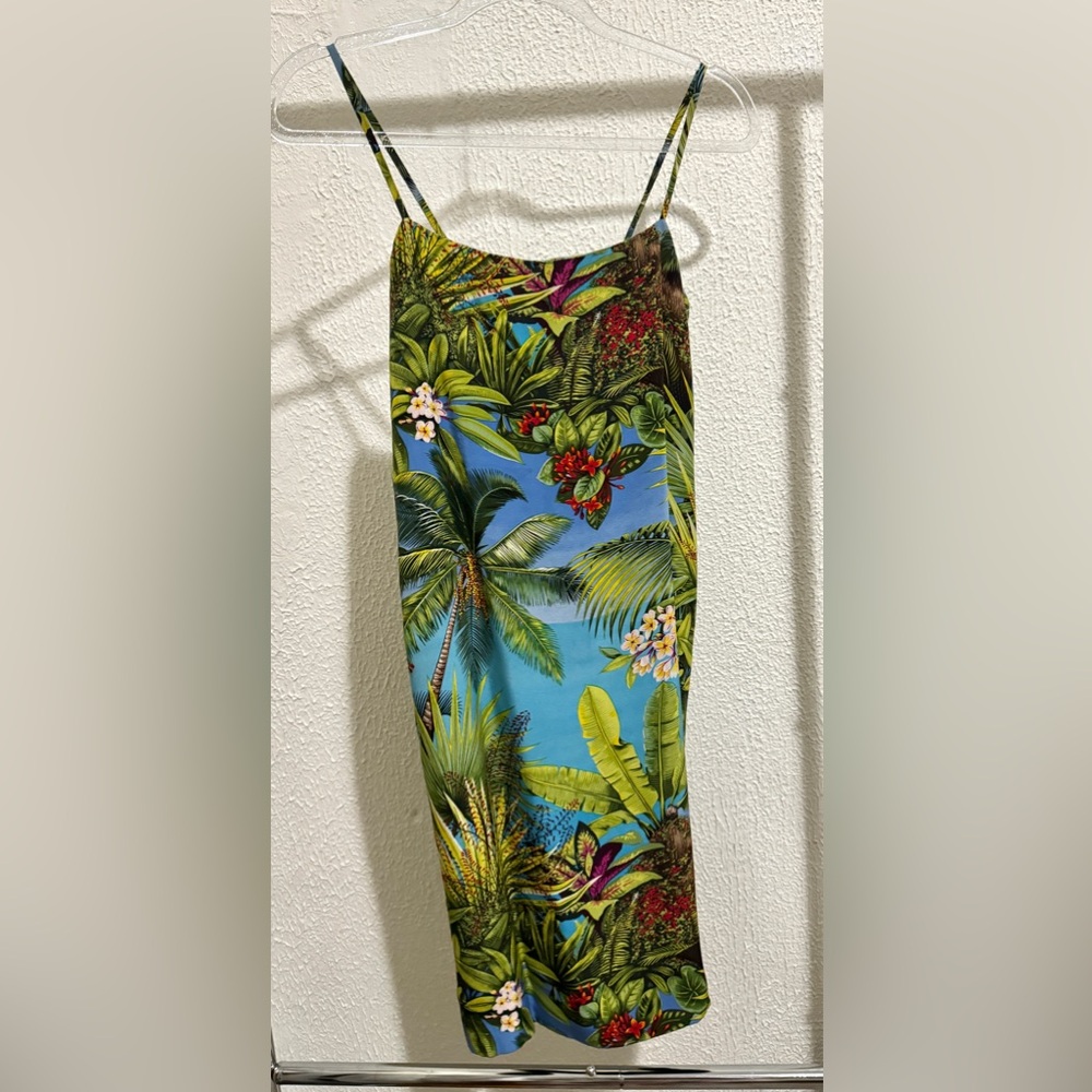 Silk Beachy Palm Trees Vintage Women's Tropical 100% Silk Dress